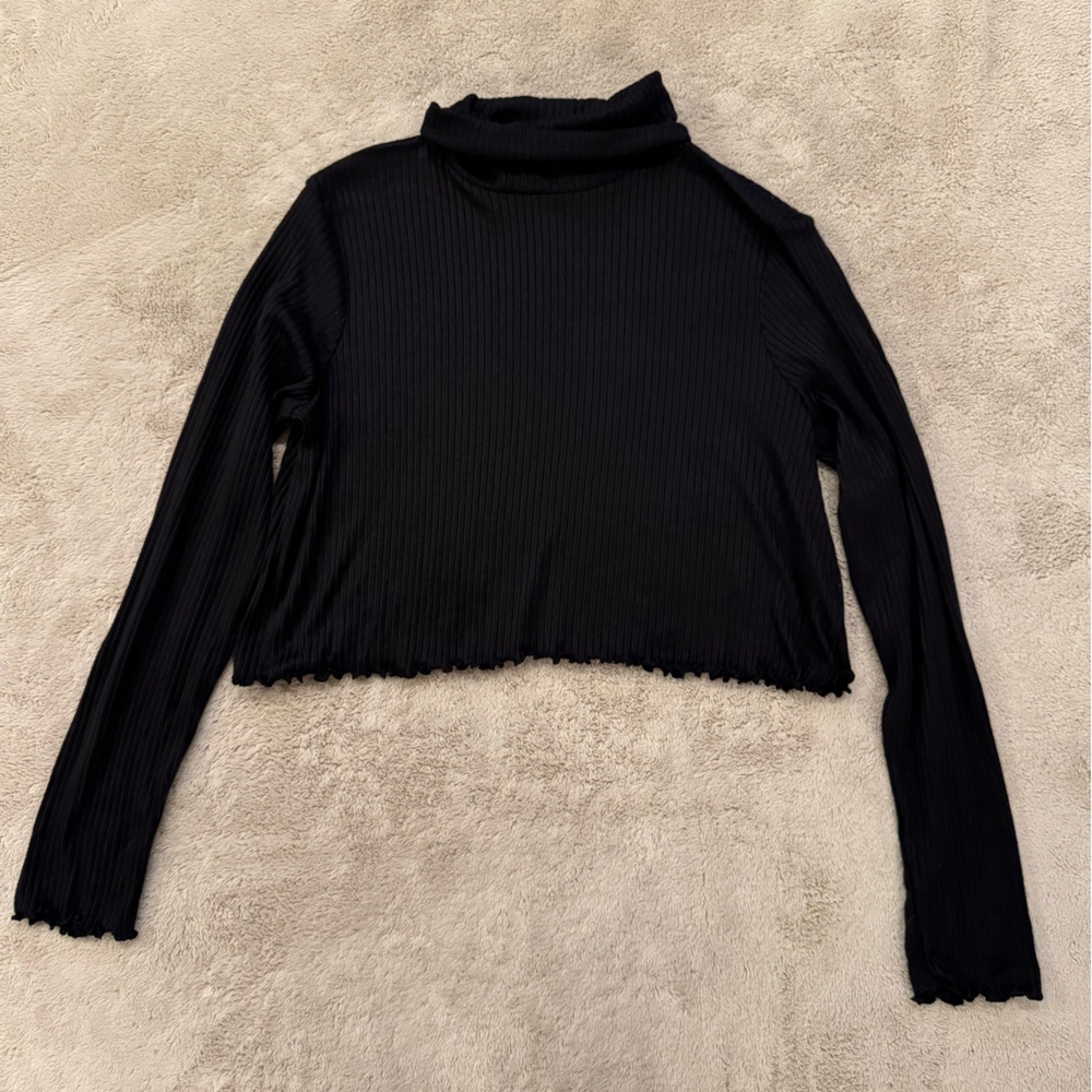 NWT Arizona Cropped Black Turtleneck Ribbed Top XL